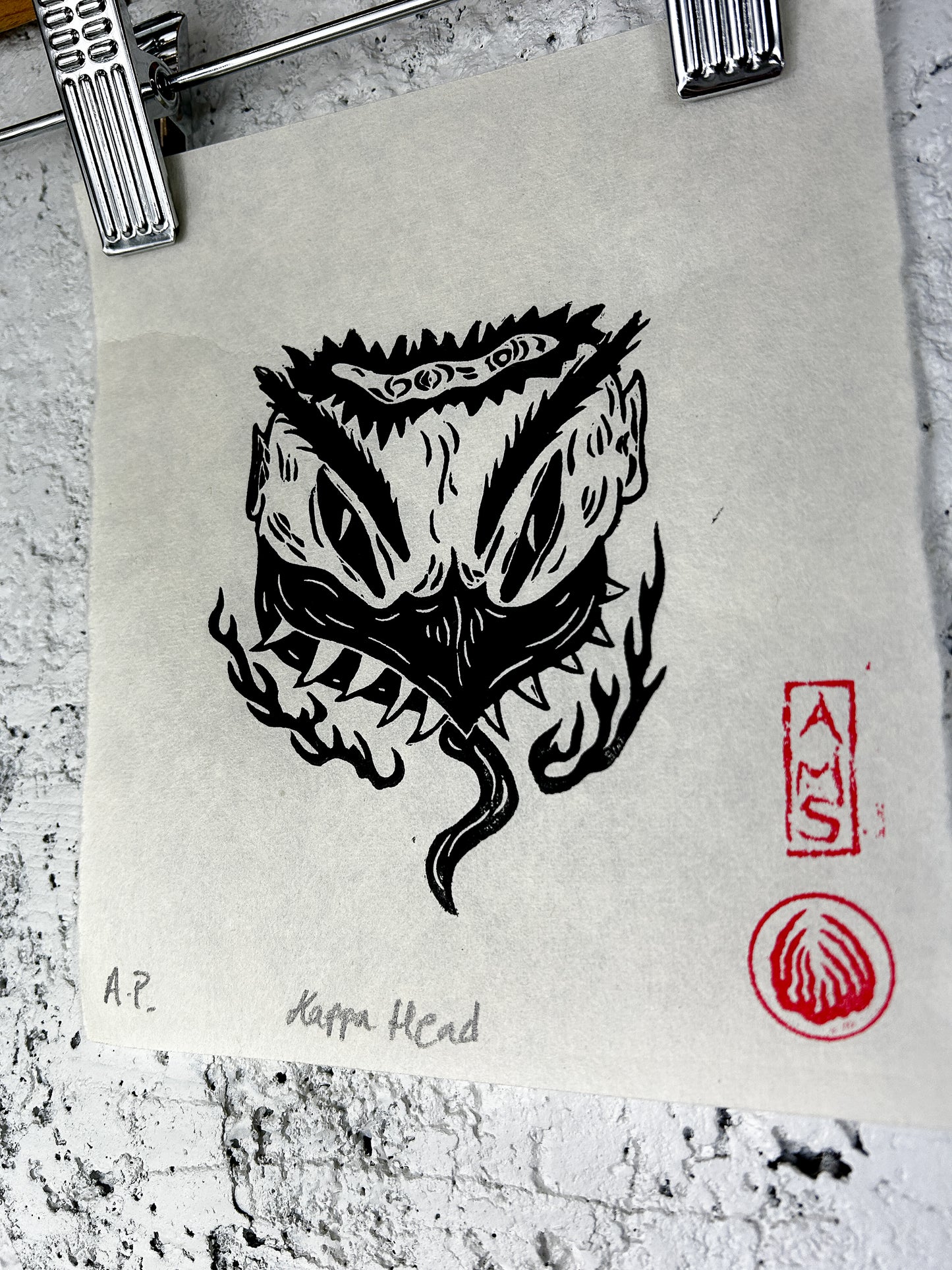 Kappa Head Linocut Print