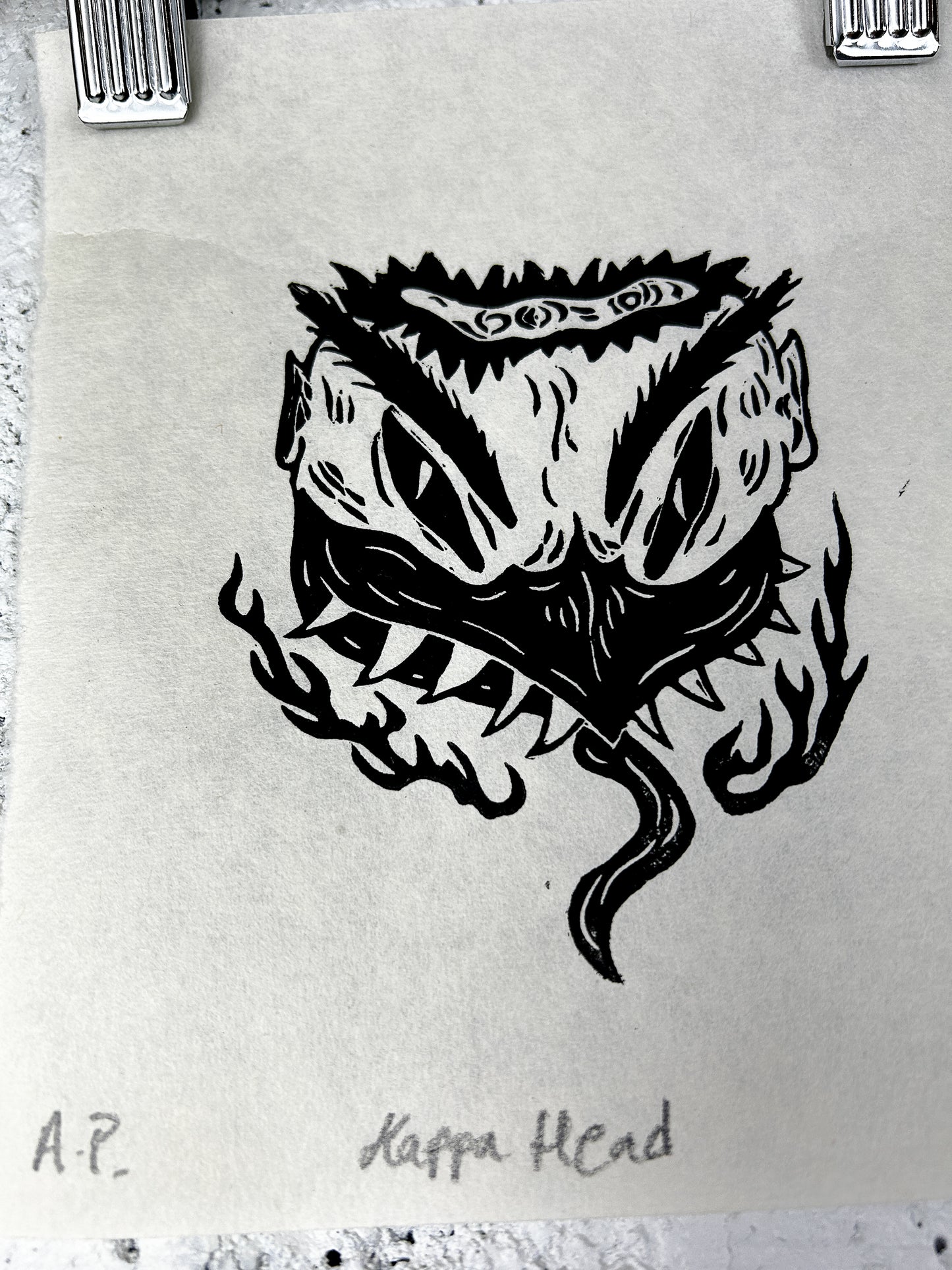 Kappa Head Linocut Print