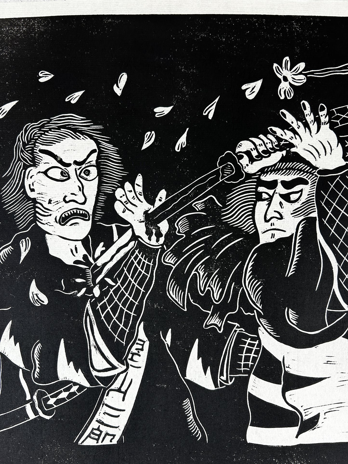 Sanzaburō vs. Banzaemon Lino Print