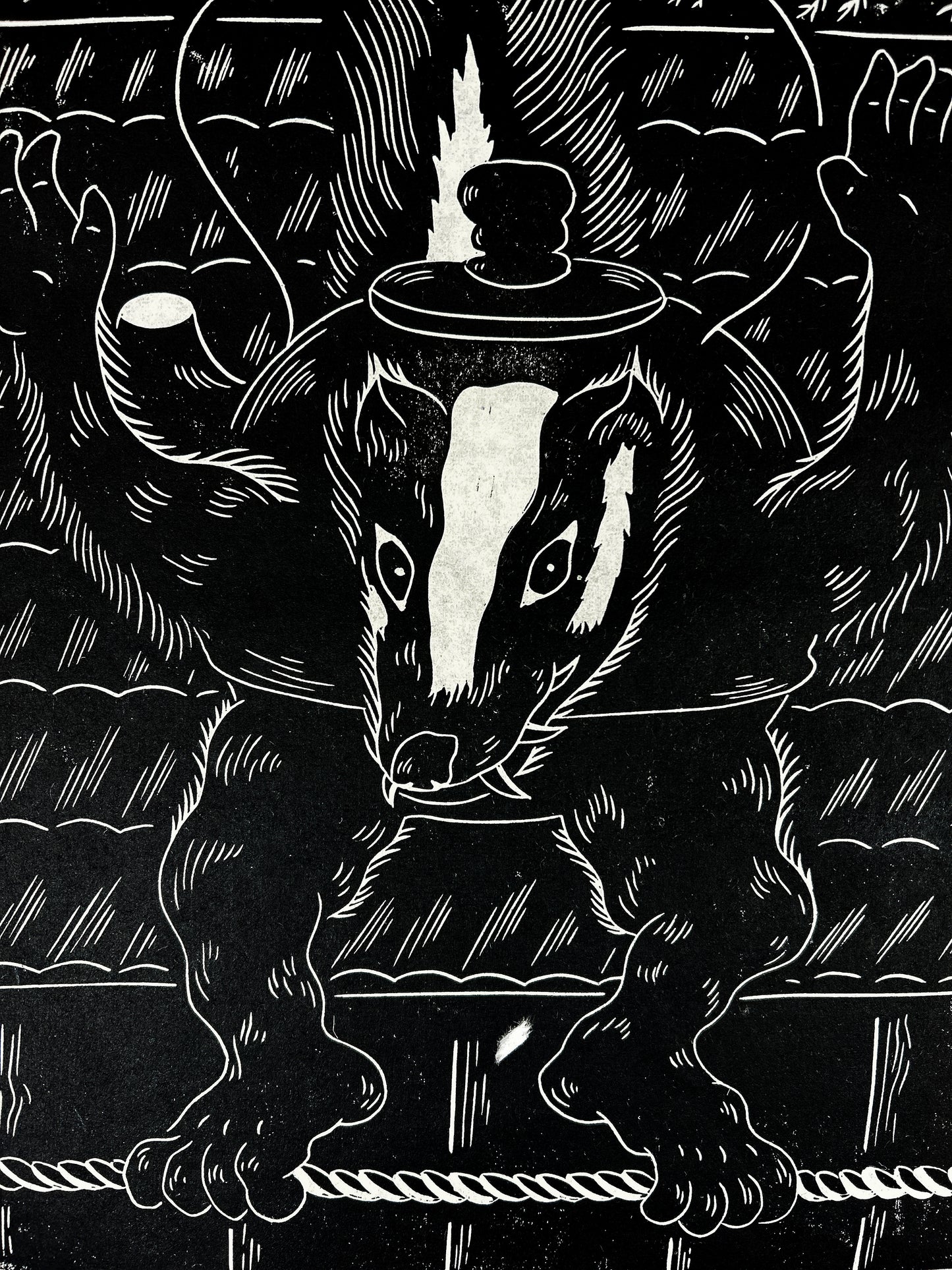 The Lucky Tea Kettle of Morin Temple Lino Print