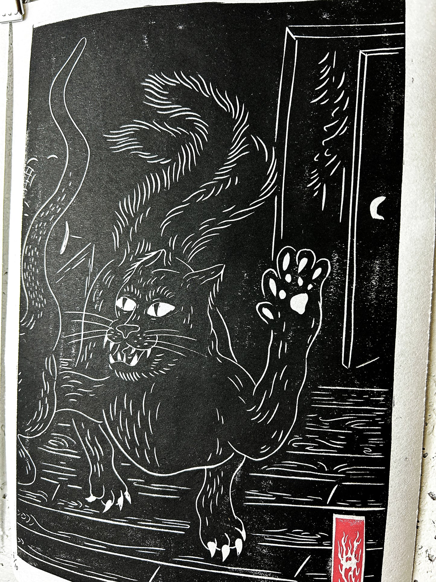 The Faithful Cat Linocut Triptych Print set