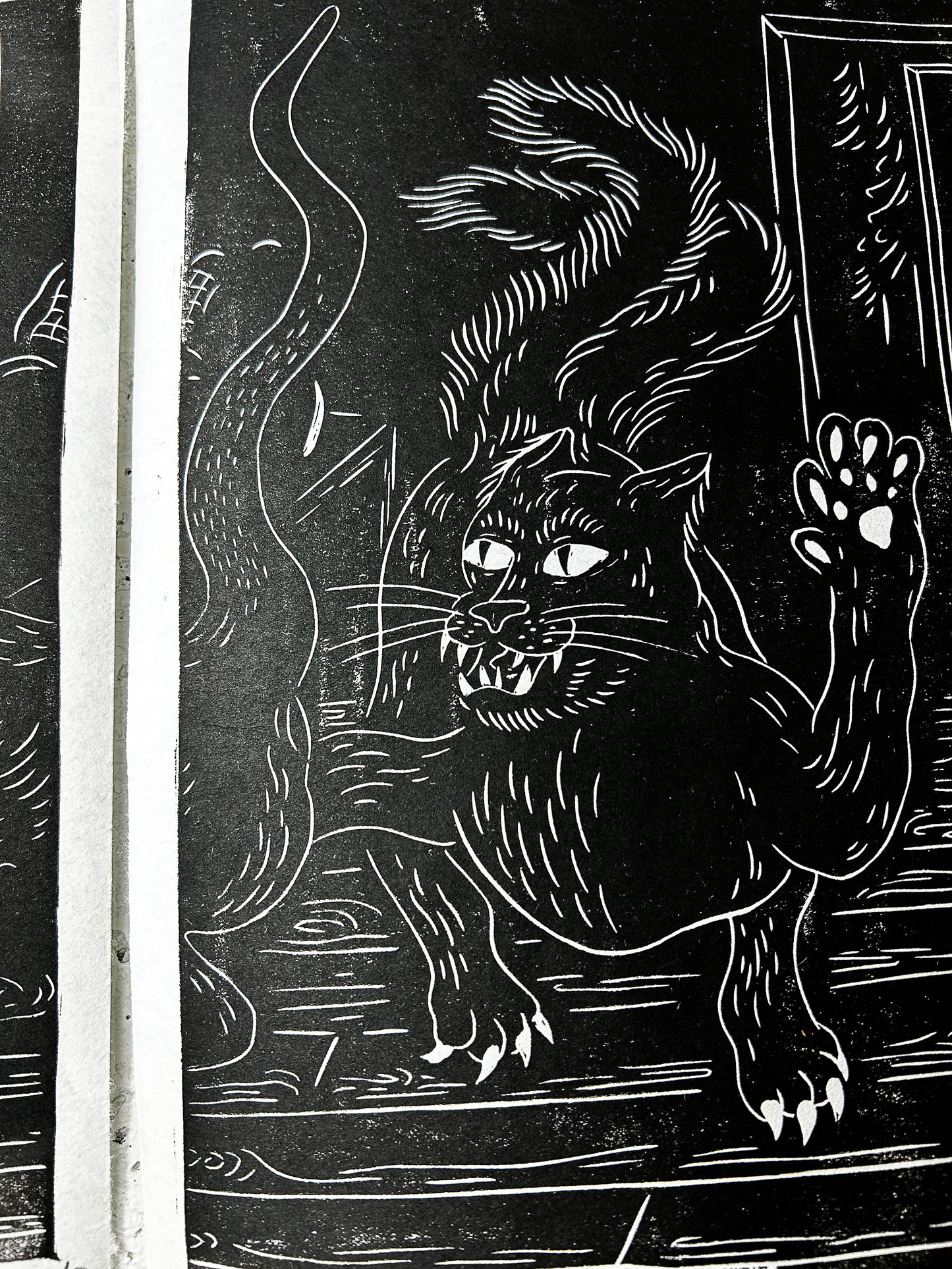 The Faithful Cat Linocut Triptych Print set