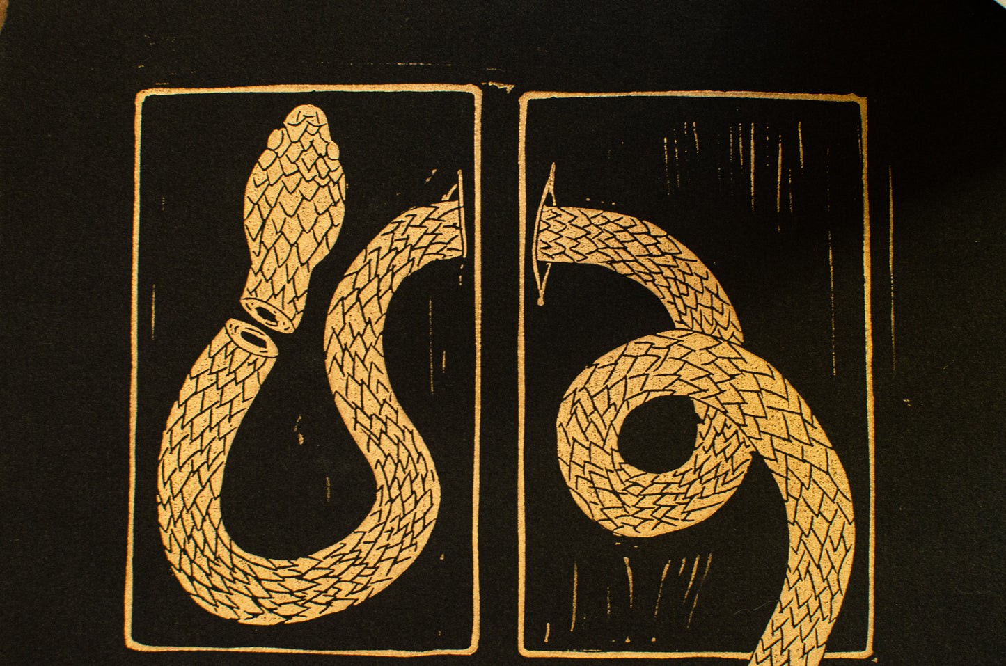 Snake Linocut Print (Gold)