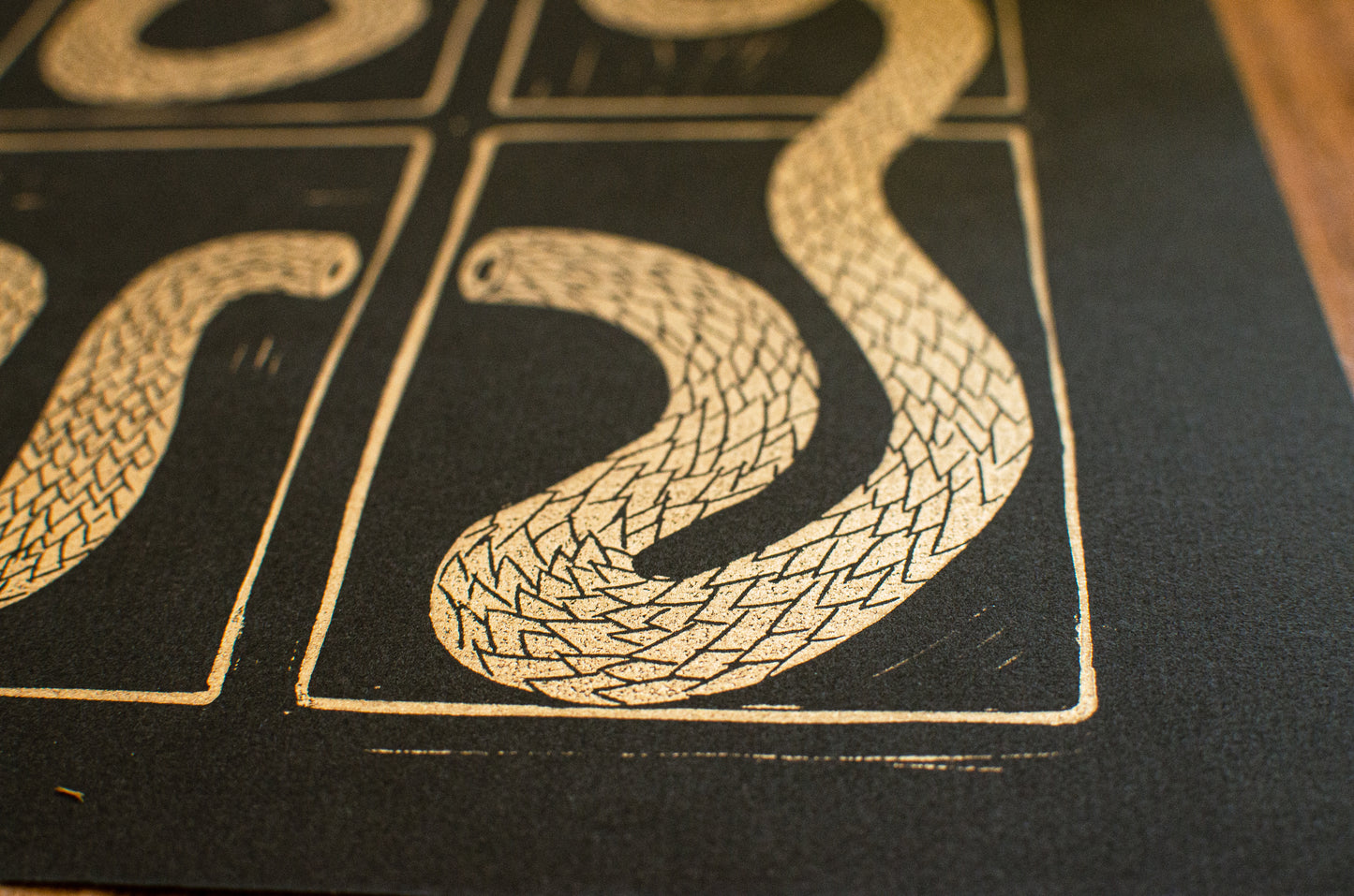 Snake Linocut Print (Gold)